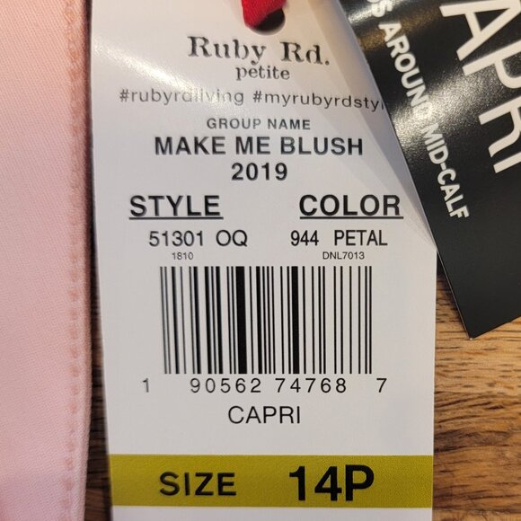 Ruby Rd. Make Me Blush Pink Capri Pants with Shell Button Accents - Picture 9 of 10